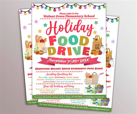 Holiday Food Drive Flyer Template Pta Pto School Church Community