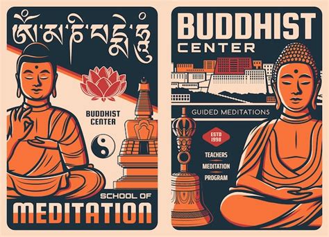 Premium Vector Buddhist Center Buddhism Religion Retro Posters