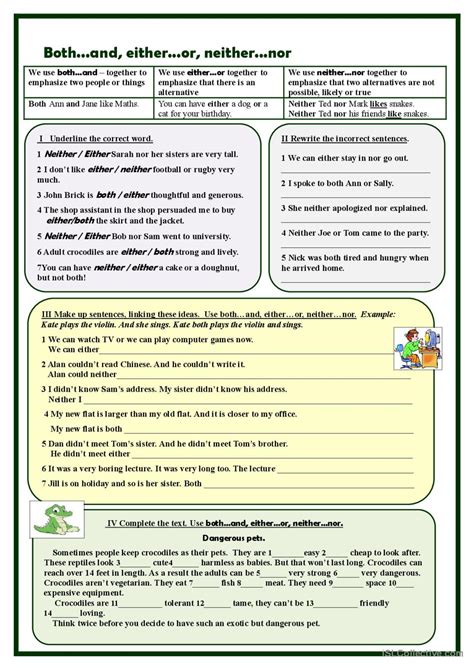 Both And Either Or Neither … English Esl Worksheets Pdf And Doc