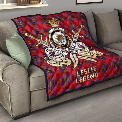 Scottish Leslie Clan Crest Tartan Quilt The Golden Sword Of