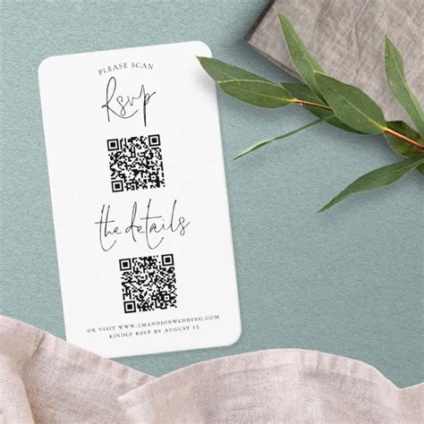 Script 2 QR Codes Wedding Details RSVP Enclosure Card Zazzle