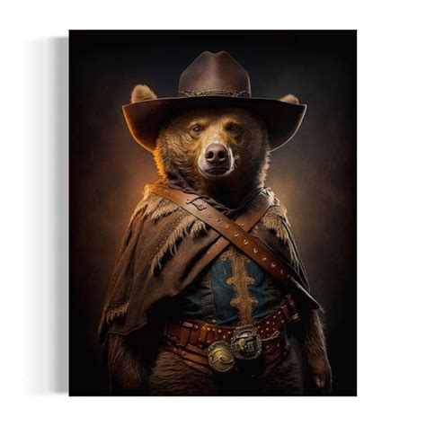 The Cowboy Bear Vintage Portrait Cowboy Western Bear Etsy