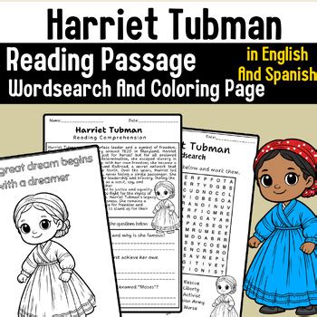 Harriet Tubman Reading Comprehension Passage Wordsearch Coloring Page