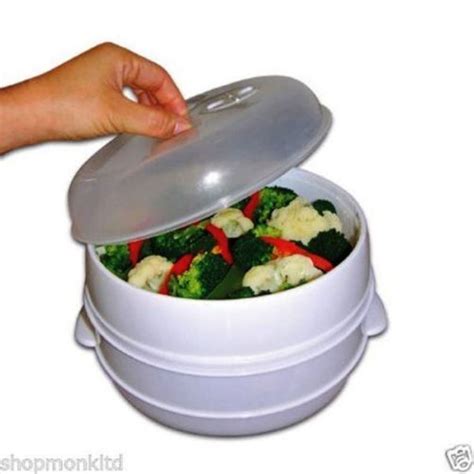 New 2 Tier Microwave Vegetable Steamer Cooker Healthy Pasta Rice Cooking Pot Pan Ebay