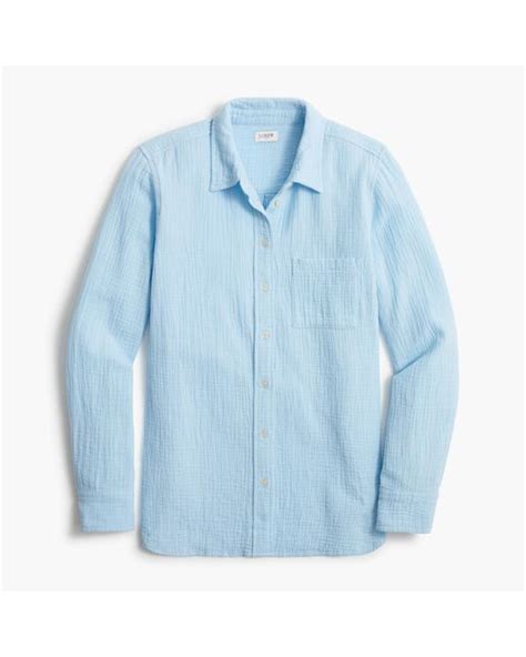 J Crew Gauze Button Down Shirt In Blue Lyst