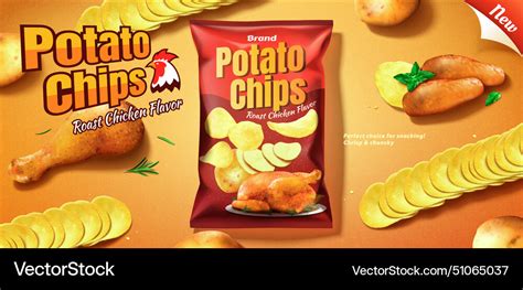 Roast Chicken Potato Chips Ad Royalty Free Vector Image