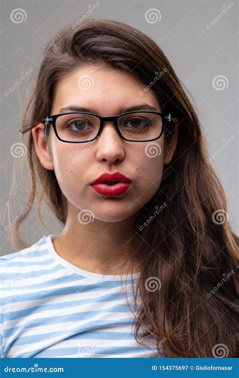 Thoughtful Studious Young Woman Wearing Glasses Stock Image Image Of