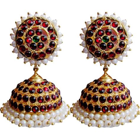 Buy Dreams Bharathanatiyam Four Line Jhumki Pearls Gold Plated With Red