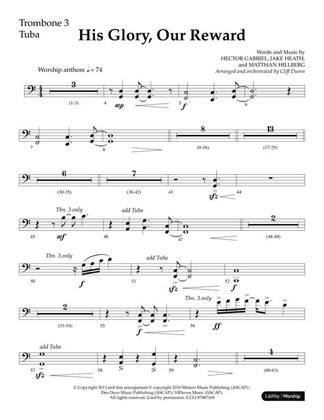 His Glory Our Reward Choral Anthem SATB Trombone Tuba Sheet Music PDF