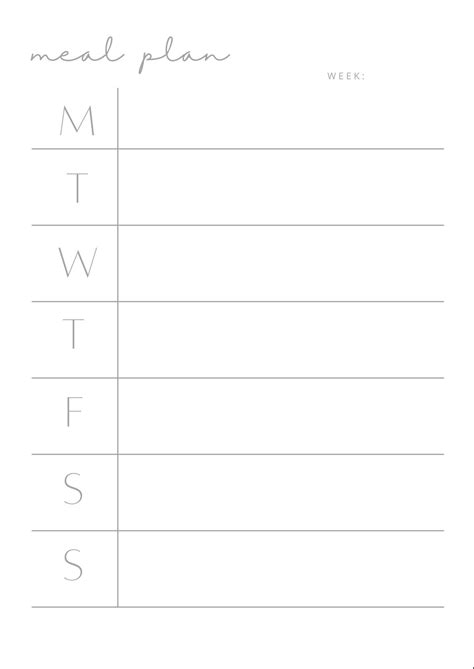 Minimalist Meal Plan Printable Weekly Meal Planner Instant Etsy