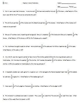 5 NF 2 Two Step Fraction Word Problems By Math Resources With Rigor