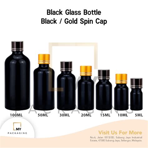 Black Glass Bottle 5ml To 100ml With Dripper Cap For Serum Toner