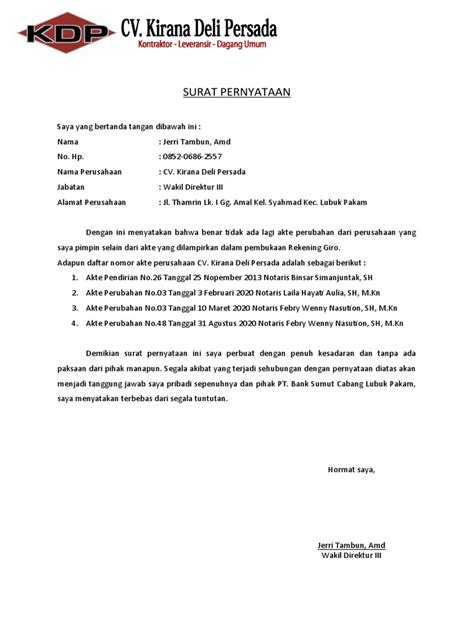 Surat Permohonan Rek Giro Cv Kdp Pdf