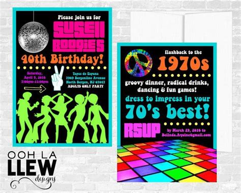 Neon Retro 70s Theme Disco Party Invitation Party Invitations Party