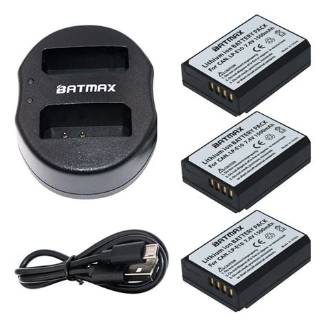 Batmax 3pcs LP E10 LP E10 Rechargeable Battery USB Dual Charger For