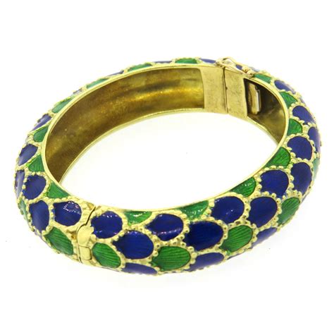 1960s Tiffany And Co Gold Blue Green Enamel Bangle Bracelet At 1stdibs