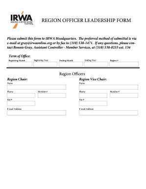 Fillable Online Irwaonline Region Leadership Form International Right