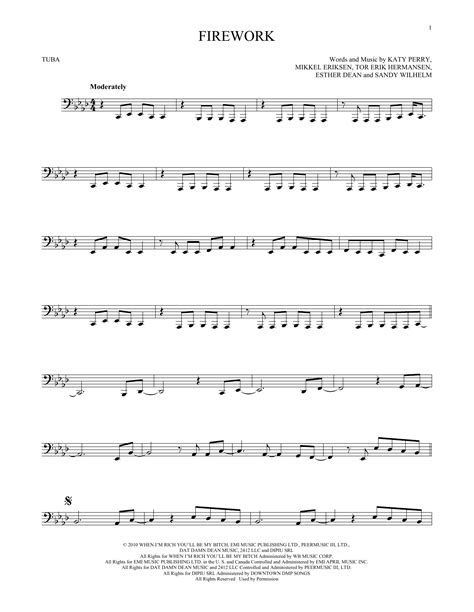 Firework Sheet Music Katy Perry Tuba Solo