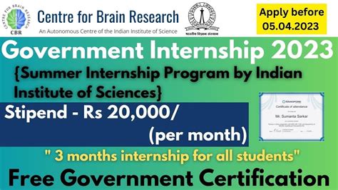 Indian Institute Of Sciences Summer Internship Program 2023 CBR