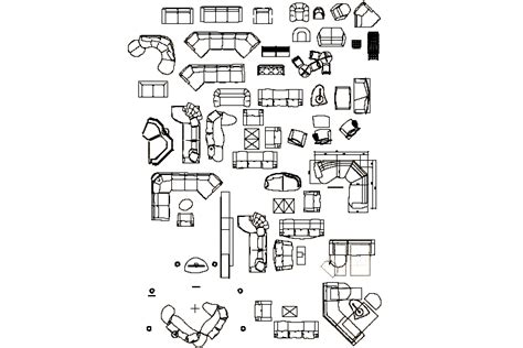 60 Blocos CAD em DWG Sofás poltronas e móveis para estar ReforMAIS