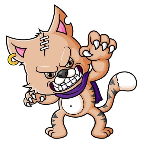 El Personaje De Dibujos Animados De Pie De Gato Enojado Vector Premium