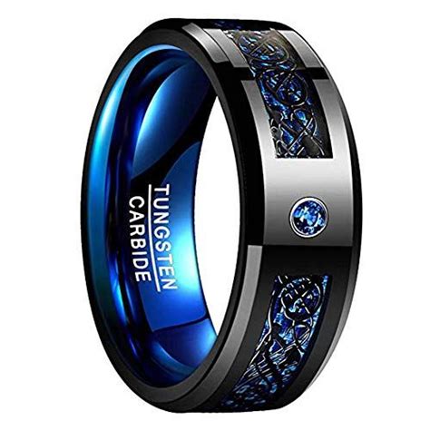 Nuncad Men S Mm Blue Carbon Fiber Black Celtic Dragon Tungsten Carbide