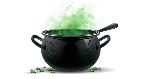 A Digital Illustration Of A Black Cauldron With A Green Bubbling Potion