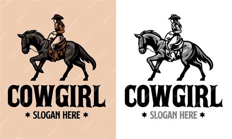 Premium Vector Cowgirl Riding Horse In Logo Style Vintage Set