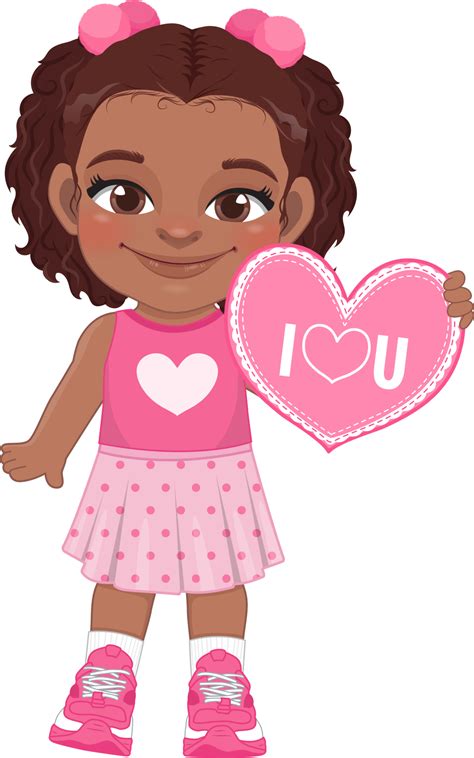 Valentine American African kid with little black girl holding pink