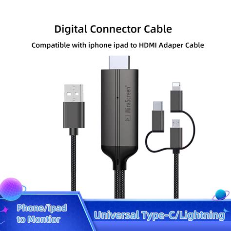 MiraScreen Adaptor 3 in 1 USB Type C + Micro USB + Lightning to HDMI ...
