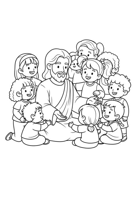 Desenho Para Colorir Jesus Ama As Crianças - Desenhos de Jesus com as Crianças para Colorir e Pintar - Tudo Para Colorir