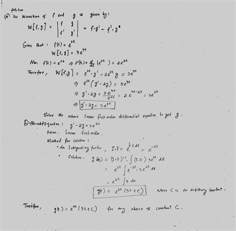 Solved A If The Wronskian Of F And G Is 3e 4t And If F T E 2t