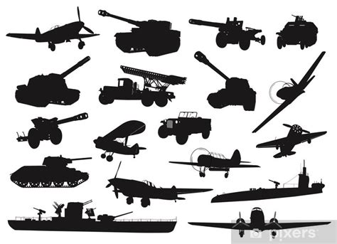 Sticker World War 2 military silhouettes set. Vector - PIXERS.US