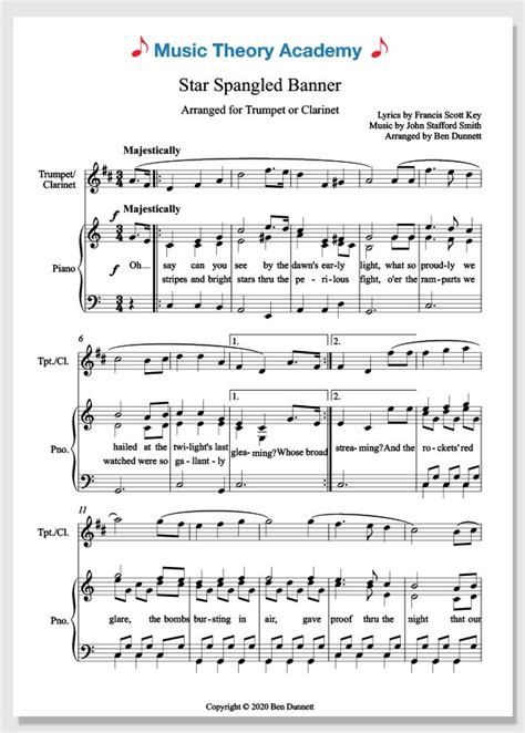 Star Spangled Banner Music Theory Academy Easy Piano Sheet Music