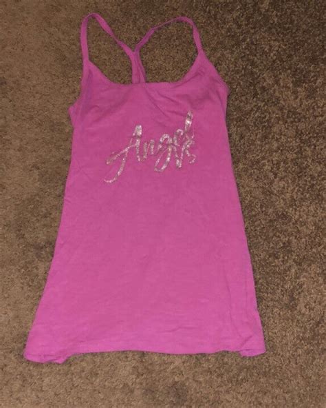 Victorias Secret Pink Sparkle Angel Vs Logo Tank Top… Gem