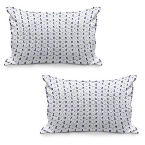 Navy Blue Quilted Pillowcover Set Of 2 Nautical Elements Steering