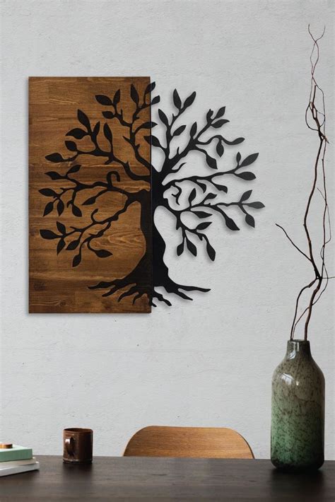 DORELİNE DoreArt Tree Ahşap Metal Duvar Tablosu Ev Ofis Duvar Panosu