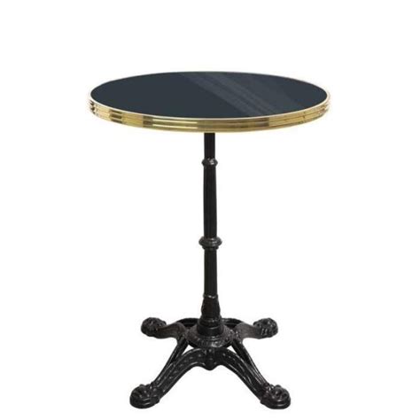 Table Bistrot Ronde Noire Avec Cerclage En Laiton Pied 4 Branches