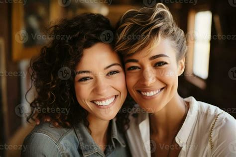 Selective Focus Of Happy African American Lesbian Couple Smiling At