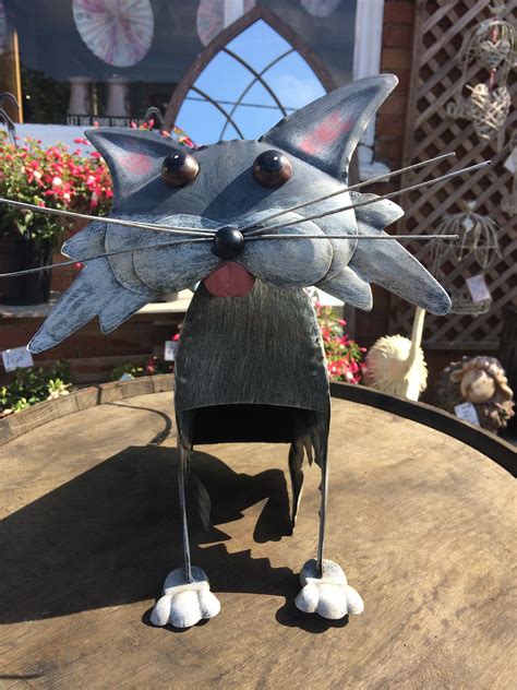 Unique Handcrafted Metal Nodding Cat Garden Ornament Statue Etsy