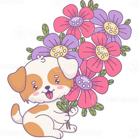 Dog With Bouquet Flowers 45717353 Png