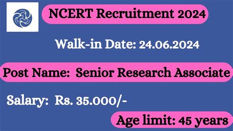 NCERT Recruitment 2024 Walk In Interviews For Senior Research Associate