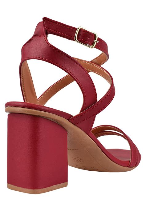 Sandália Salto Grosso Rosa Chic Calçados Salto Alto 7cm Bloco Vermelho