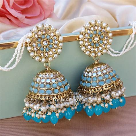 Big Blue Traditional Jhumka Earrings For Girls