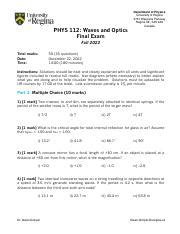 Physics Final Exam Waves Optics Light Problems Course Hero