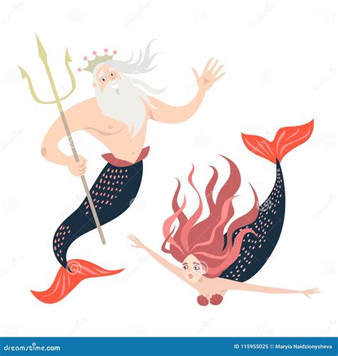 Siren And Triton Cartoon Vector Cartoondealer