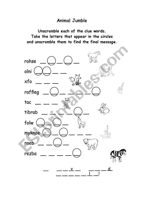 Animal Jumble Esl Worksheet By Melinaki