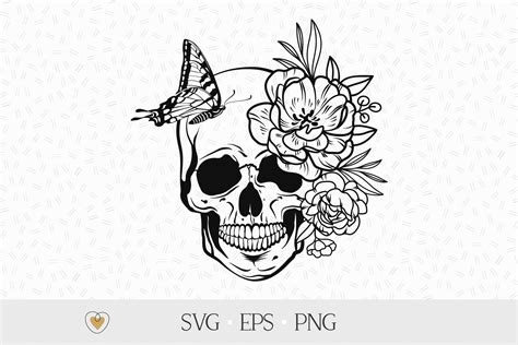 Skull With Flowers Svg Floral Skull Svg By Pretty Meerkat TheHungryJPEG