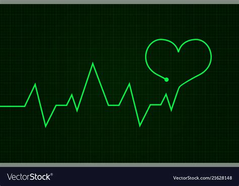 Heartbeat Cardiogram Graph Green Line In Heart Vector Image