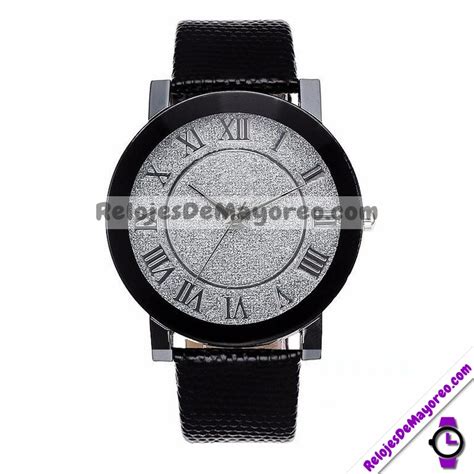 Reloj Negro Extensible Piel Sint Tica Caratula Diamantina Plata R